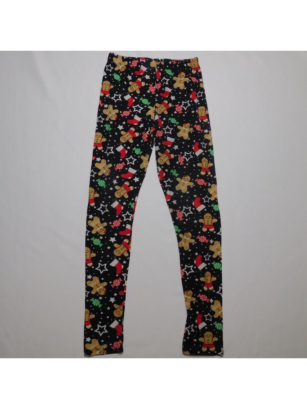 Girls Size 7/8 M Christmas Leggings Gingerbread Man Stocking Black Holiday Pants